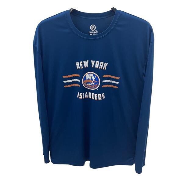 Calhoun Men’s MD New York Islanders Distressed Lines Long Sleeve Rashguard Shirt - Picture 1 of 4